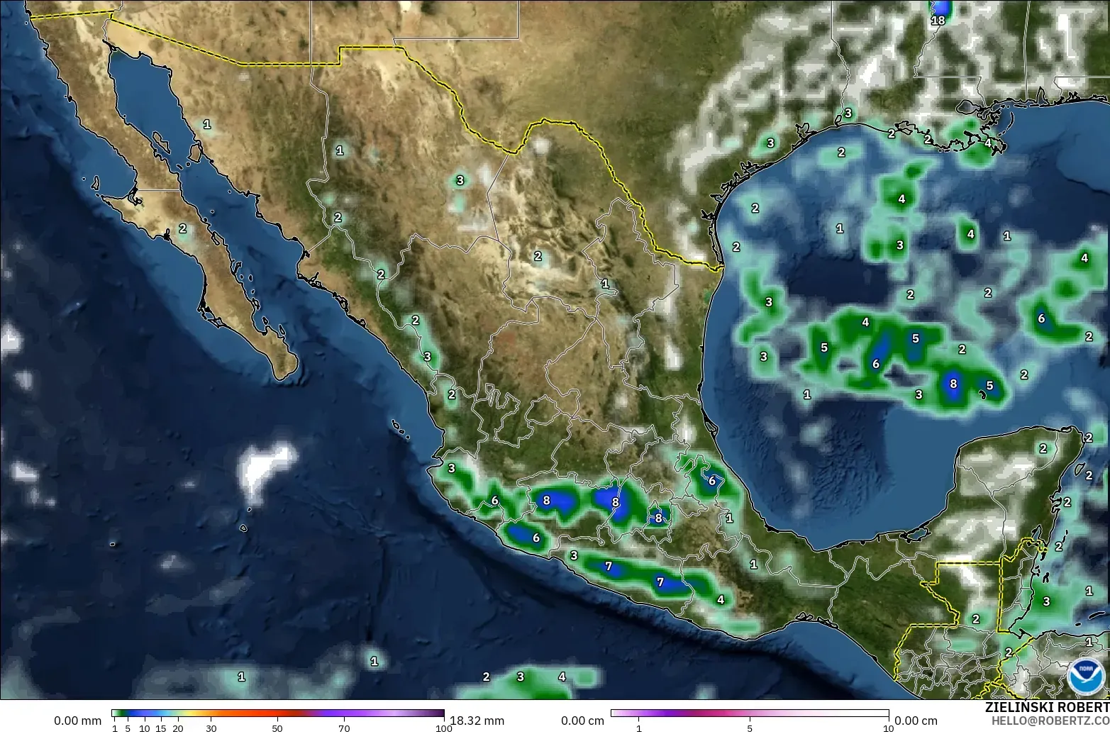 GFS model - Meksiko, Curah Hujan, Awan, dan Tekanan