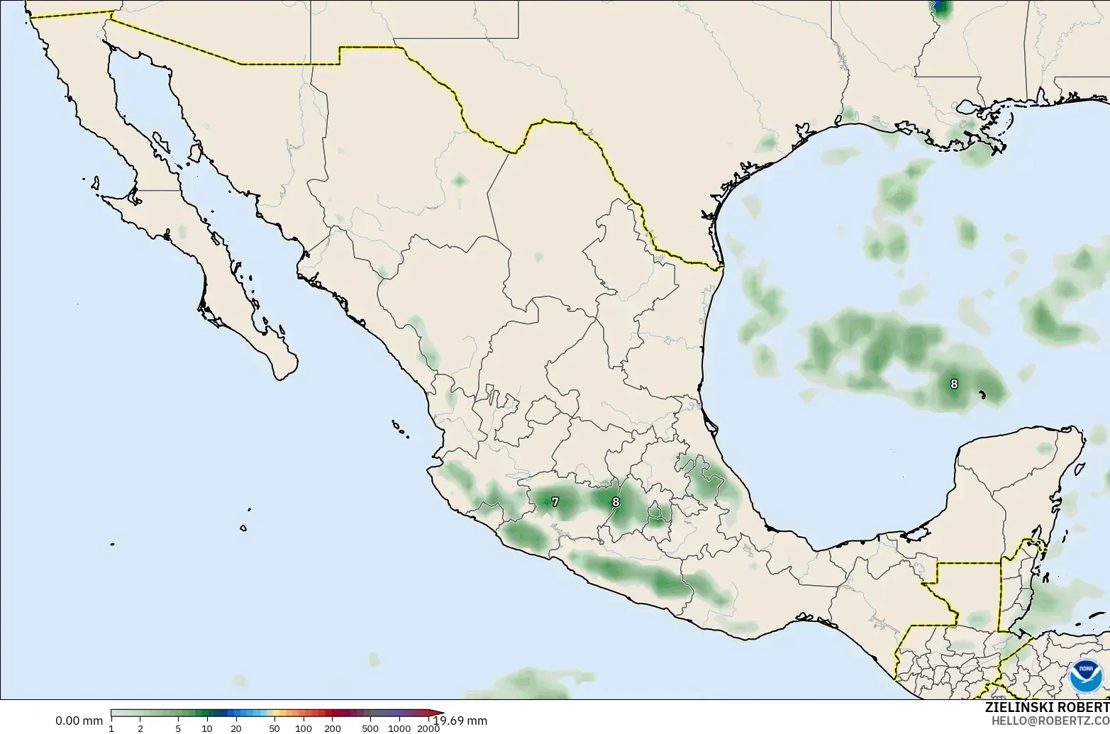 GFS model - Meksiko, Akumulasi Curah Hujan