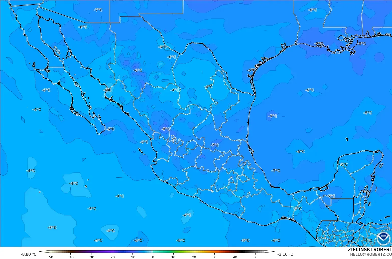 GFS model - Meksiko, Suhu 500 hPa