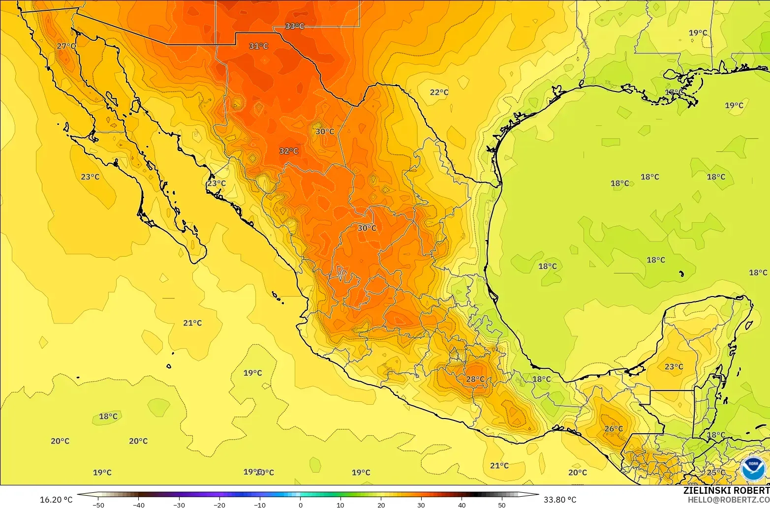 GFS model - Meksiko, Suhu 850 hPa
