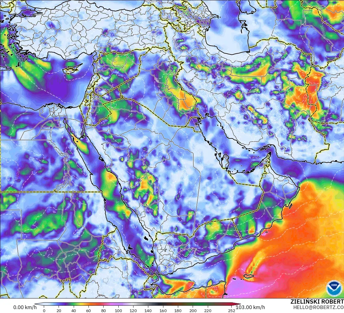 GFS model - Timur Tengah, Puncak Hembusan