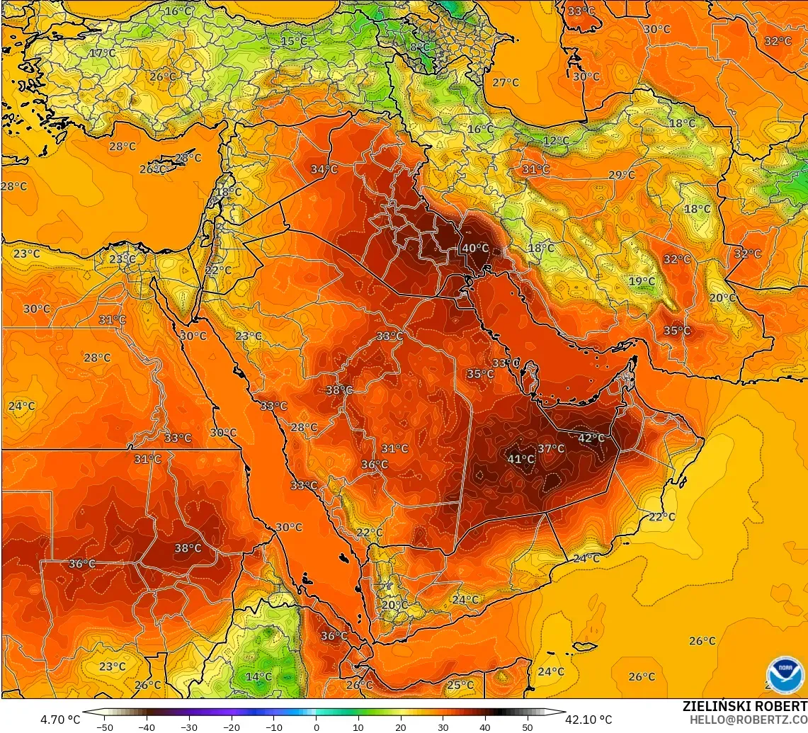GFS model - Timur Tengah, Suhu 2 m