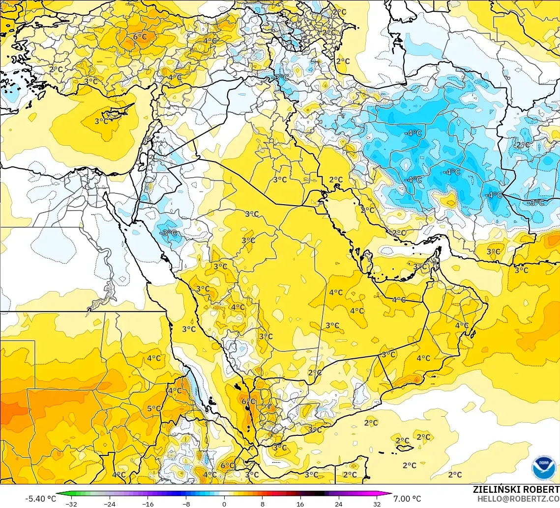 GFS model - Timur Tengah, Anomali Suhu 850 hPa