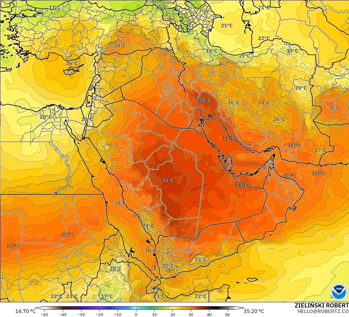 GFS model - Timur Tengah, Suhu 850 hPa