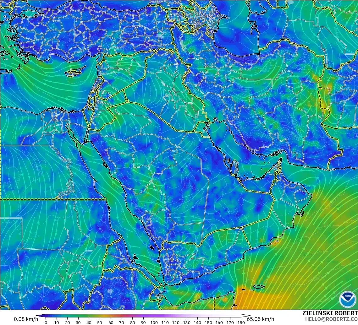 GFS model - Timur Tengah, Angin 10 m