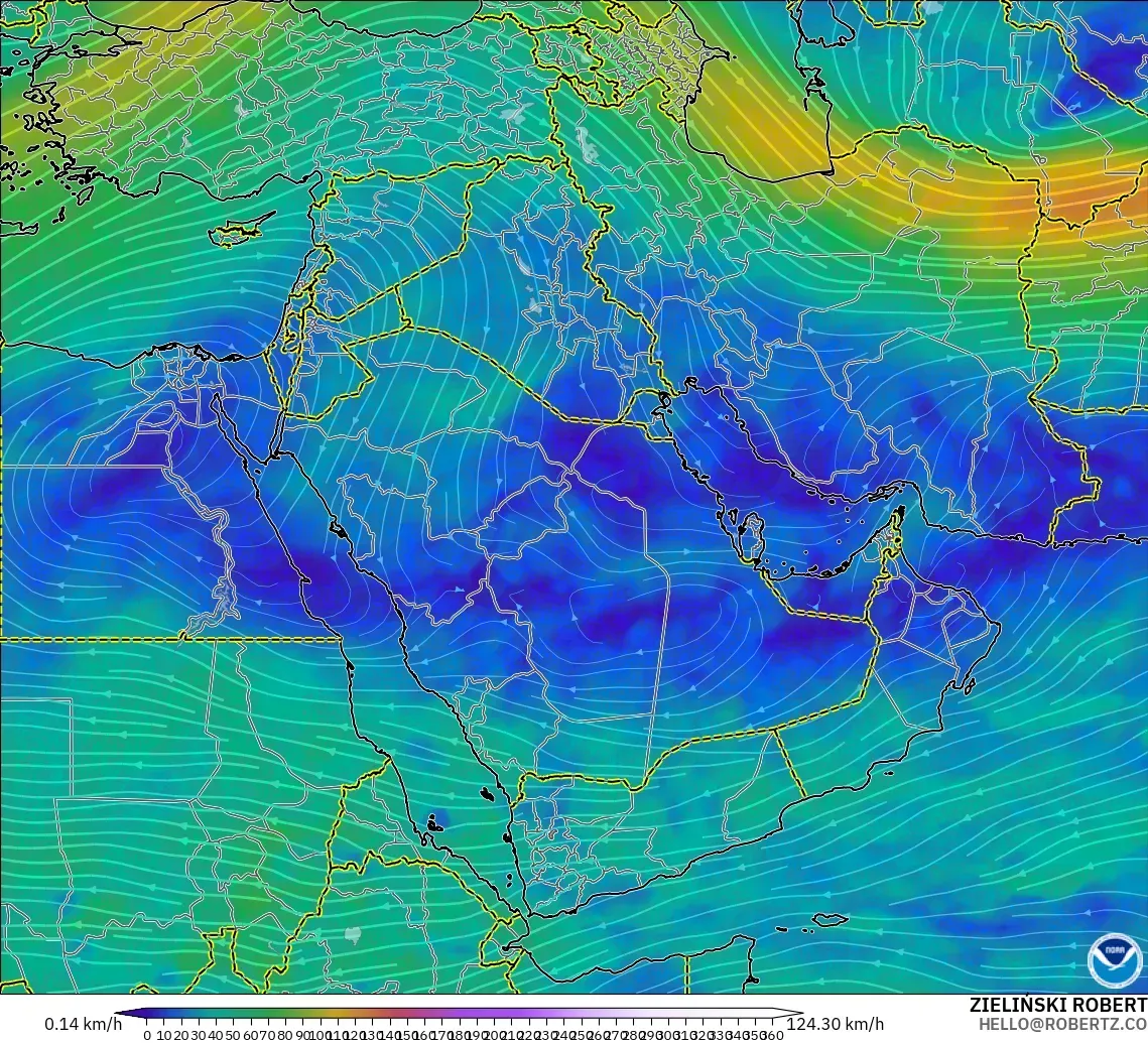 GFS model - Timur Tengah, Angin 300 hPa (aliran jet)