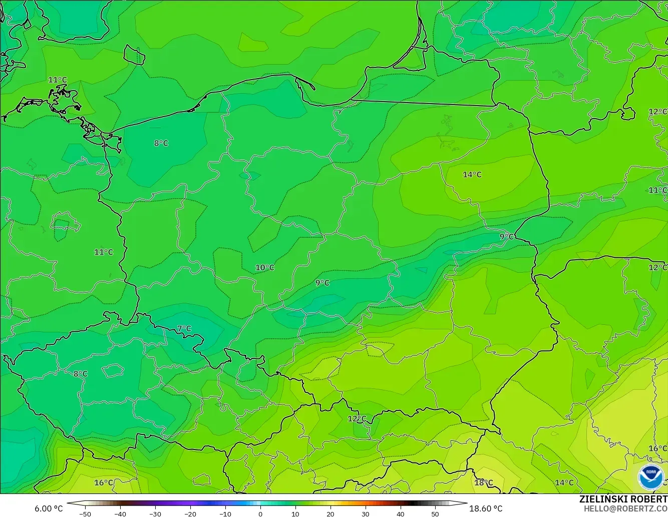 GFS model - Polandia, Titik Embun 2 m