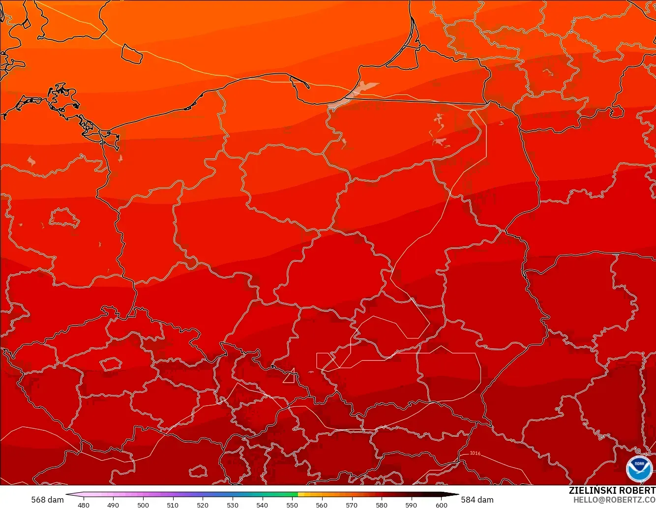 GFS model - Polandia, Ketinggian geopotensial pada 500 hPa