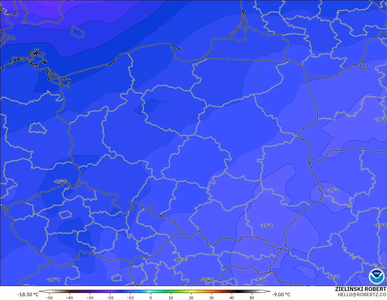 GFS model - Polandia, Suhu 500 hPa