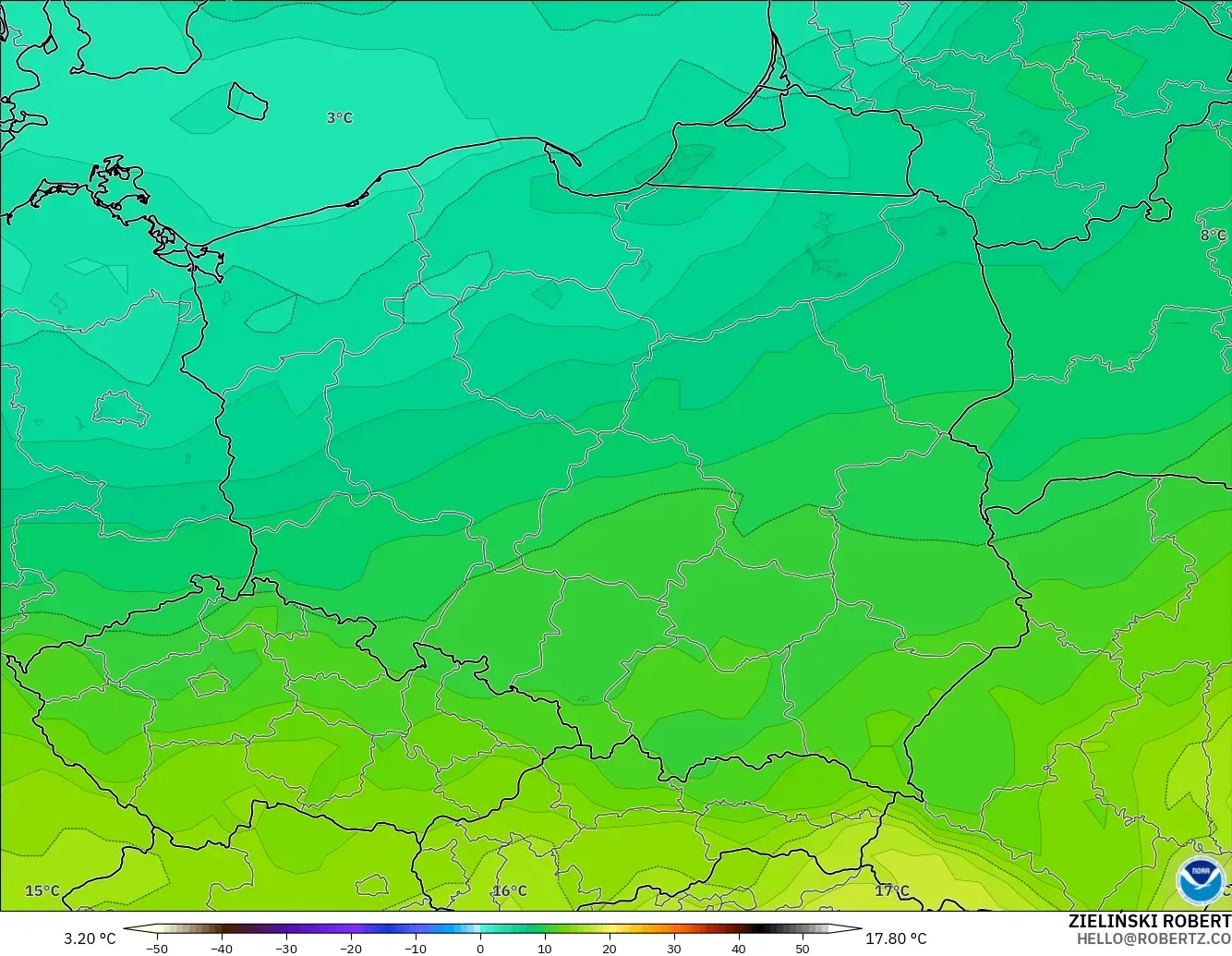 GFS model - Polandia, Suhu 850 hPa