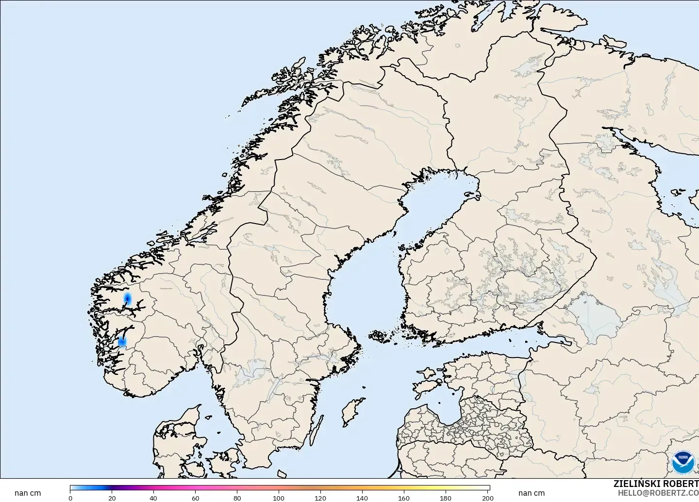 GFS model - Skandinavia, Kedalaman Salju