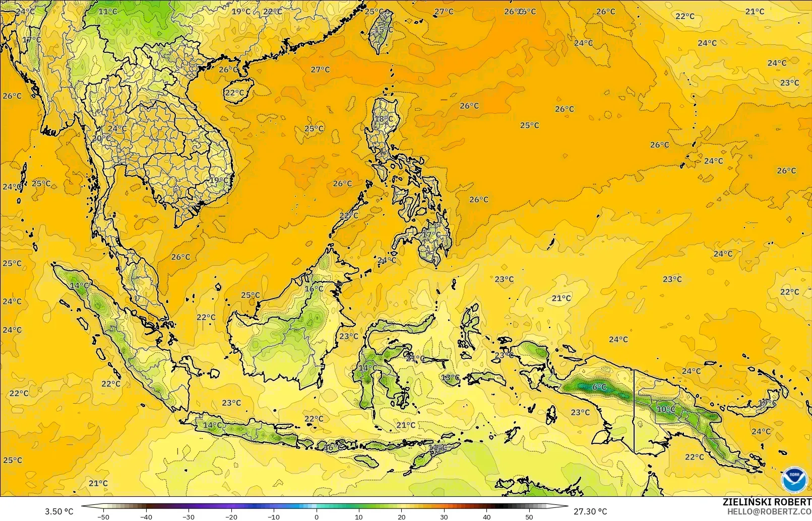 GFS model - Asia Tenggara, Titik Embun 2 m