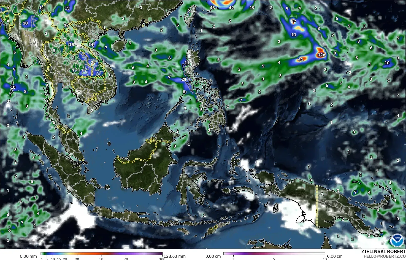 GFS model - Asia Tenggara, Curah Hujan, Awan, dan Tekanan