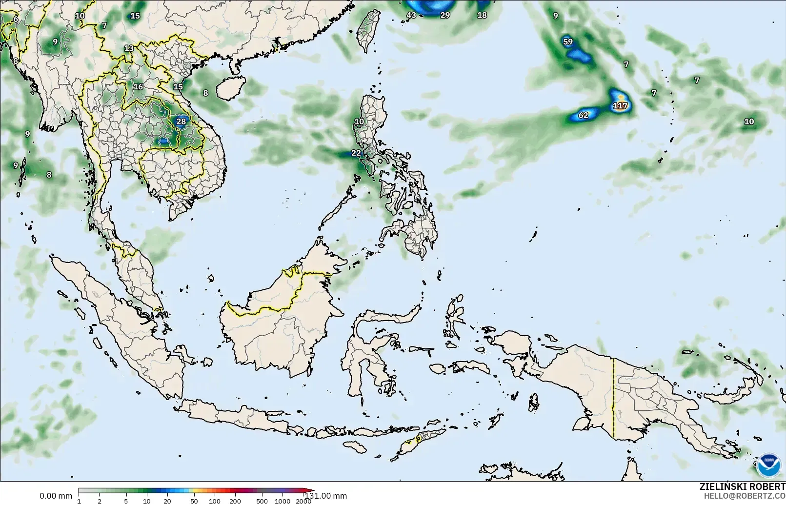 GFS model - Asia Tenggara, Akumulasi Curah Hujan