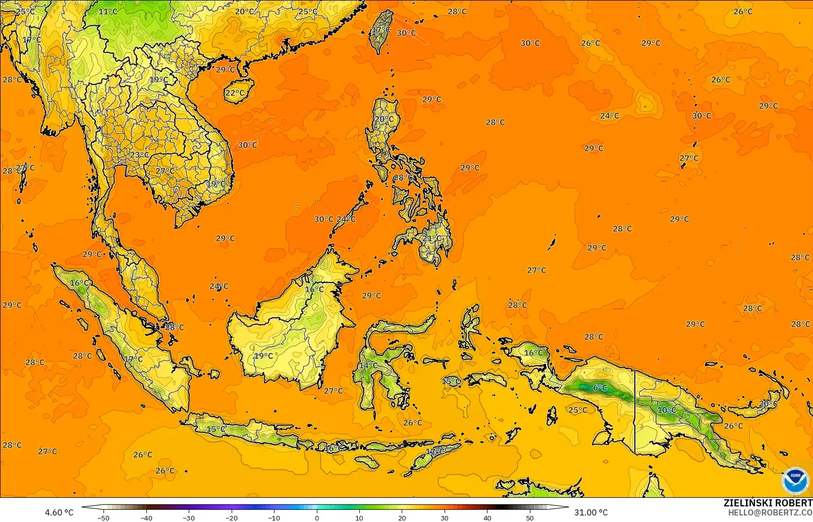 GFS model - Asia Tenggara, Suhu 2 m