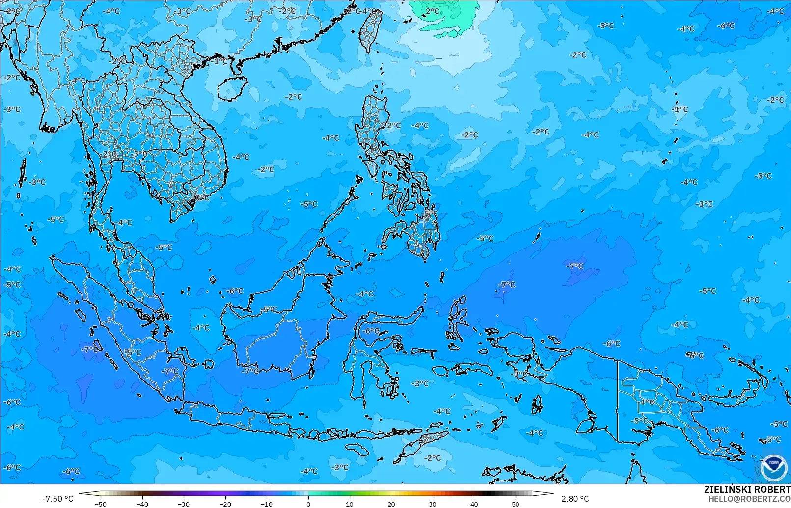 GFS model - Asia Tenggara, Suhu 500 hPa