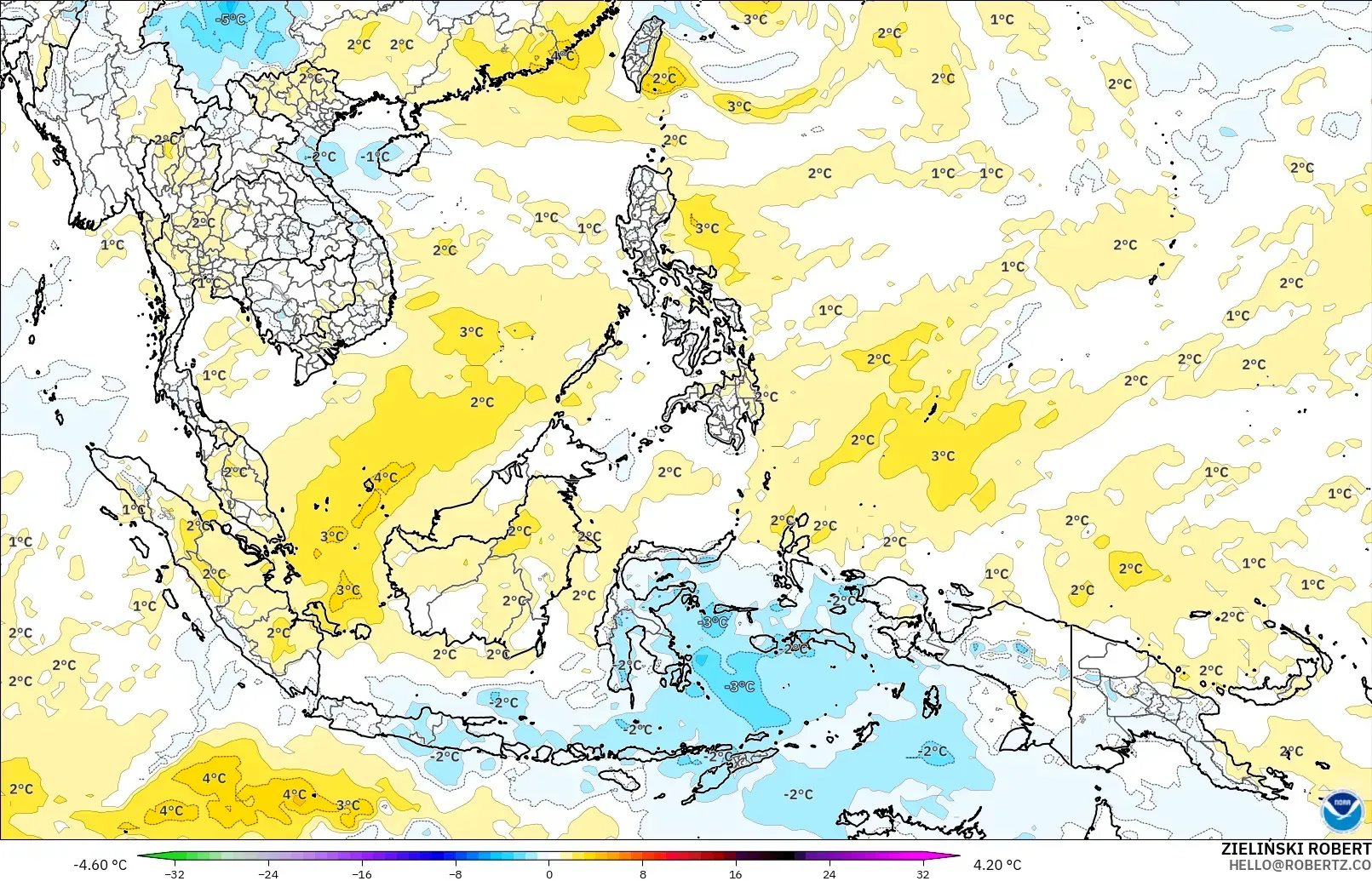 GFS model - Asia Tenggara, Anomali Suhu 850 hPa