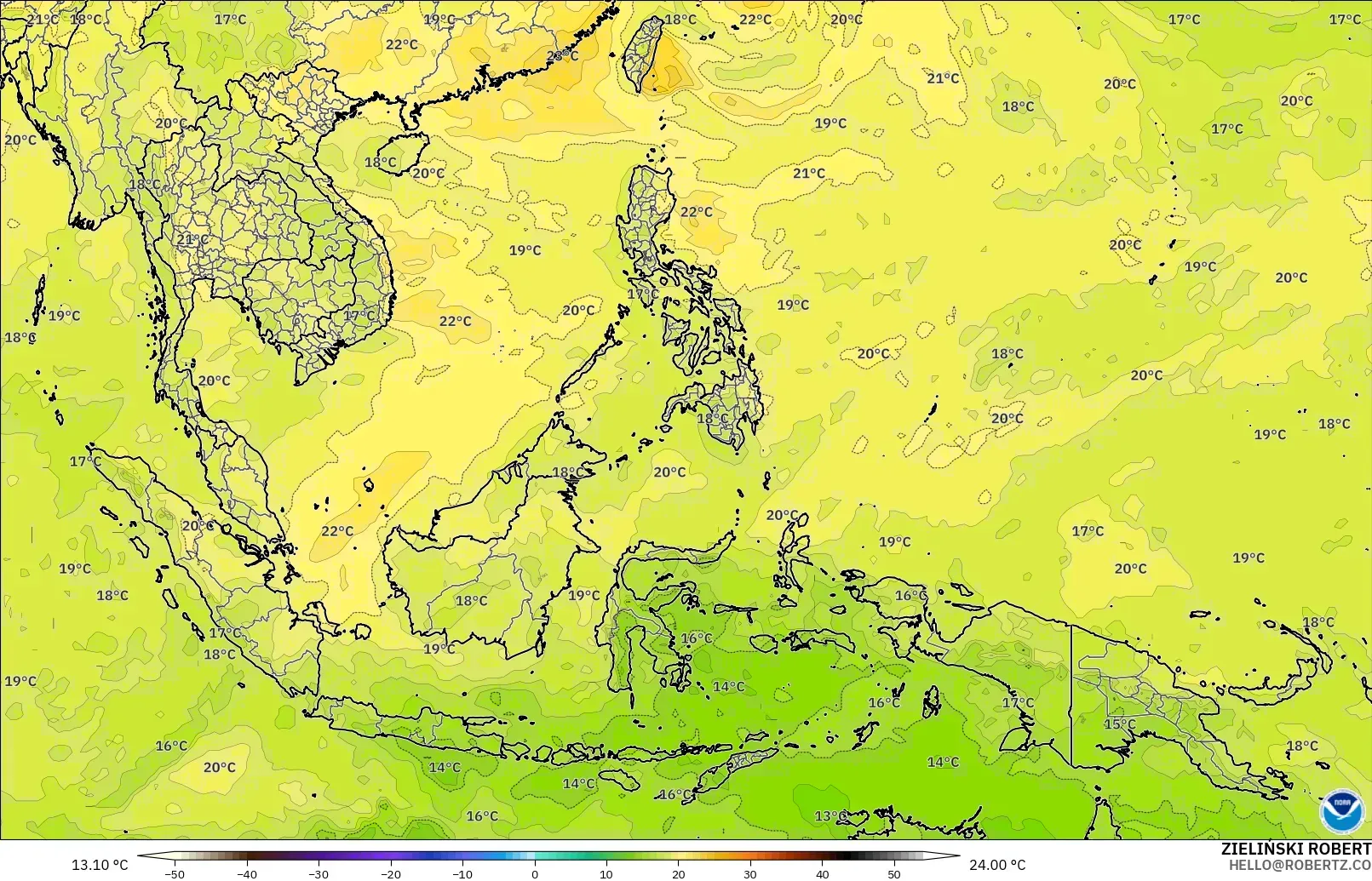 GFS model - Asia Tenggara, Suhu 850 hPa