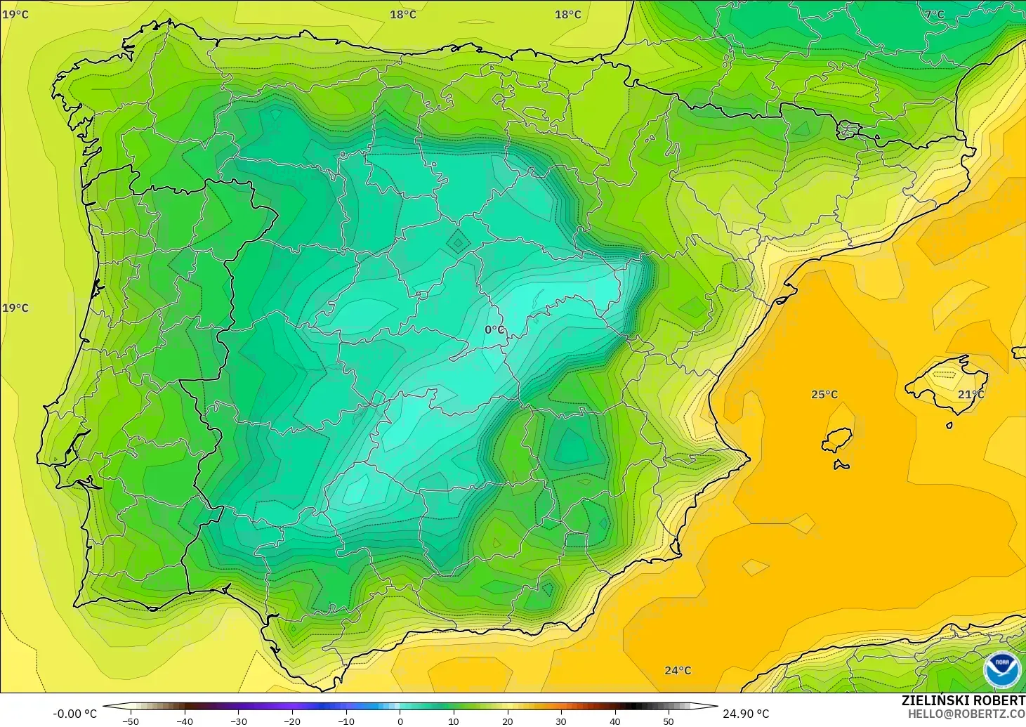 GFS model - Spanyol, Titik Embun 2 m