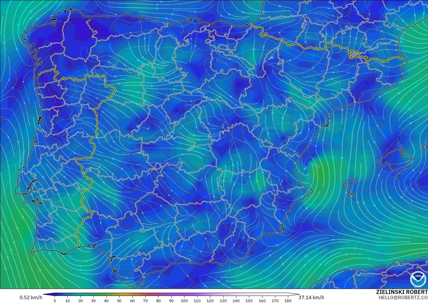 GFS model - Spanyol, Angin 10 m