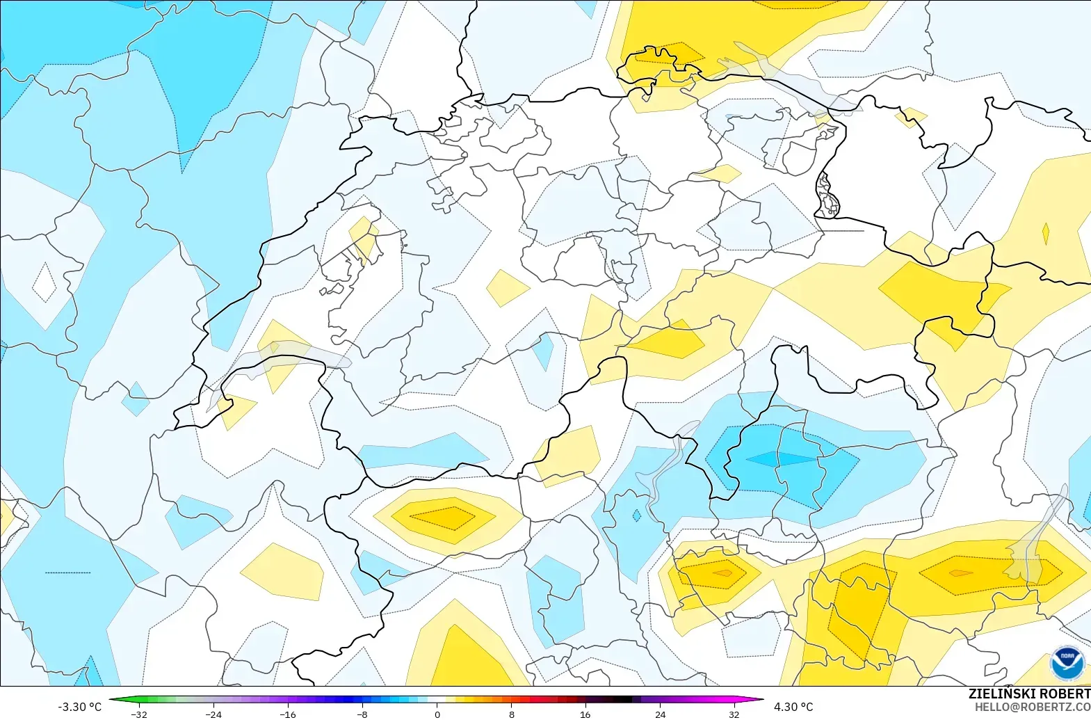 GFS model - Swiss, Anomali Suhu 2 m