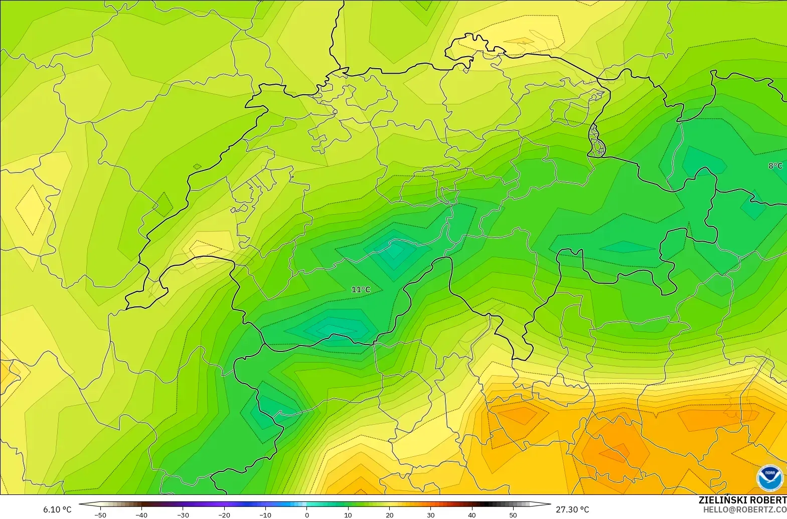 GFS model - Swiss, Suhu 2 m