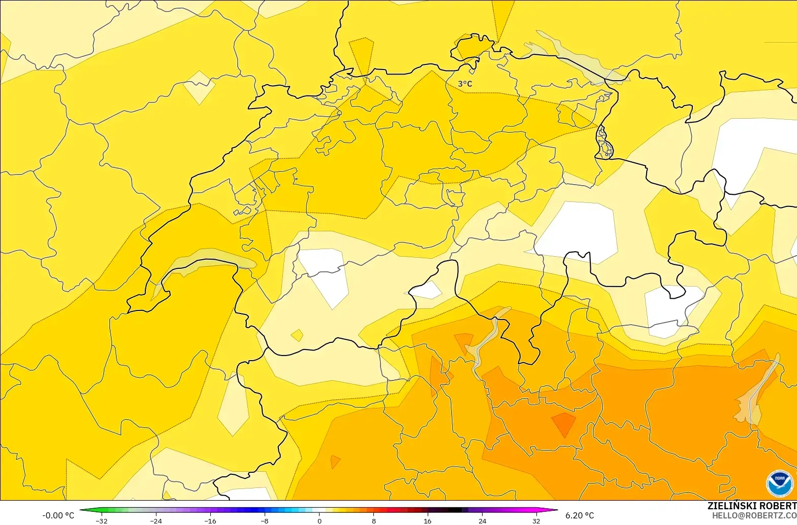 GFS model - Swiss, Anomali Suhu 850 hPa