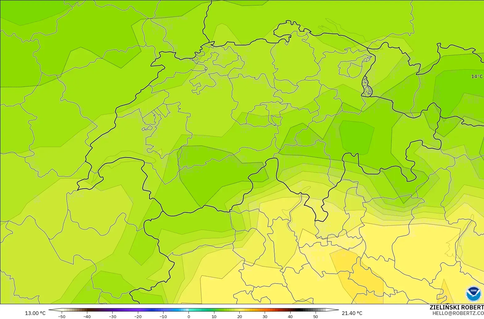 GFS model - Swiss, Suhu 850 hPa