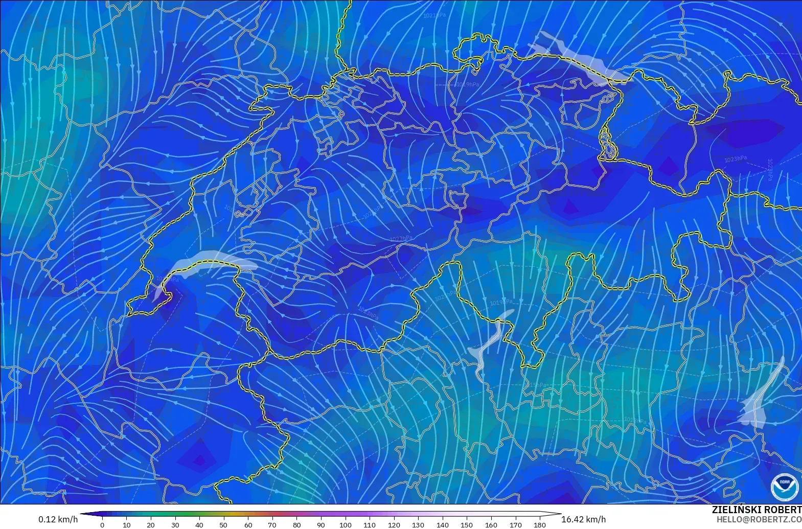 GFS model - Swiss, Angin 10 m