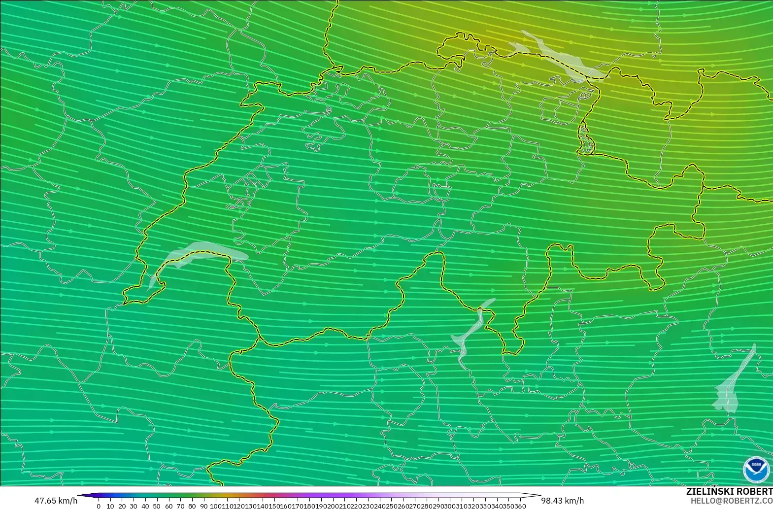 GFS model - Swiss, Angin 300 hPa (aliran jet)