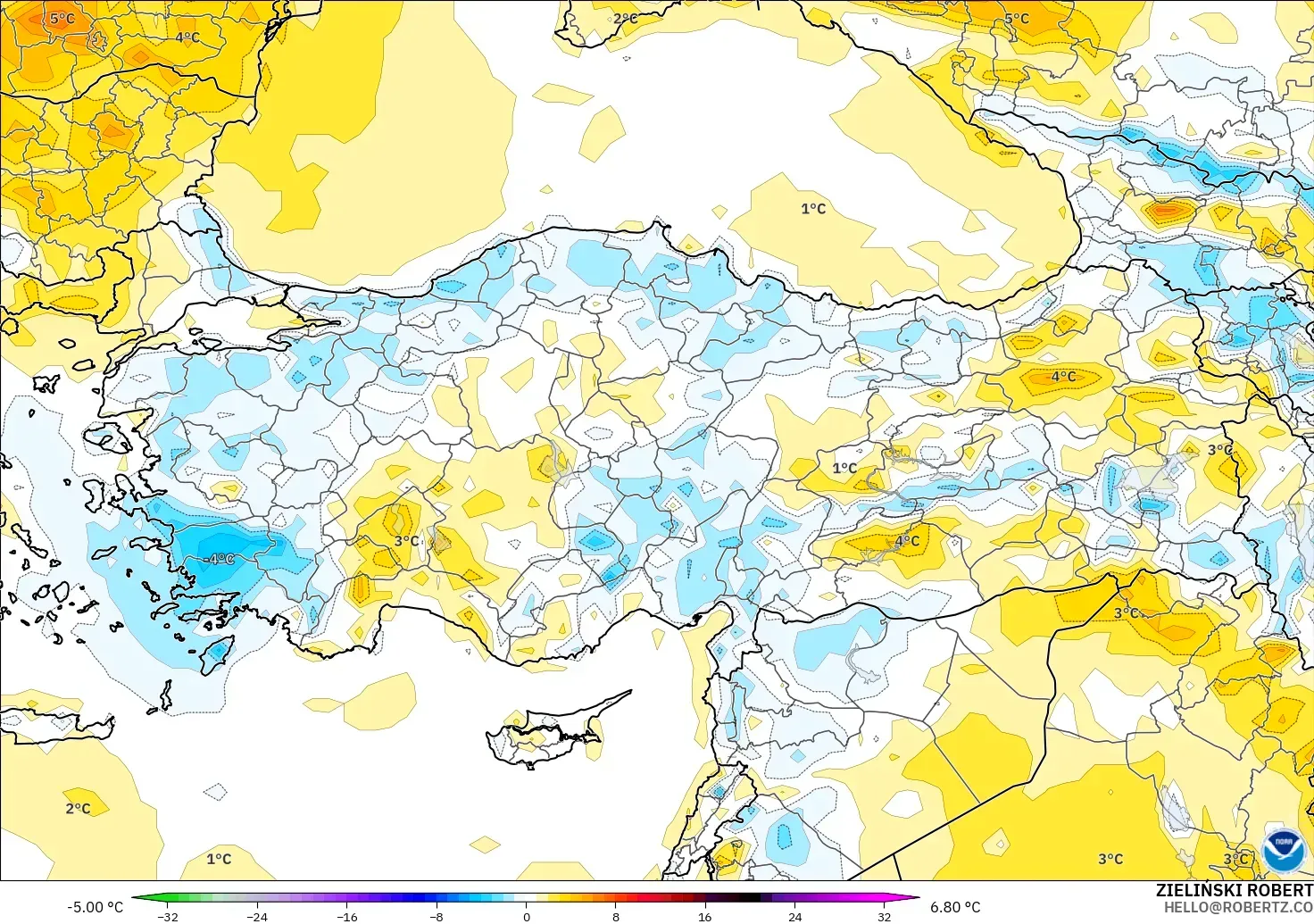 GFS model - Turki, Anomali Suhu 2 m