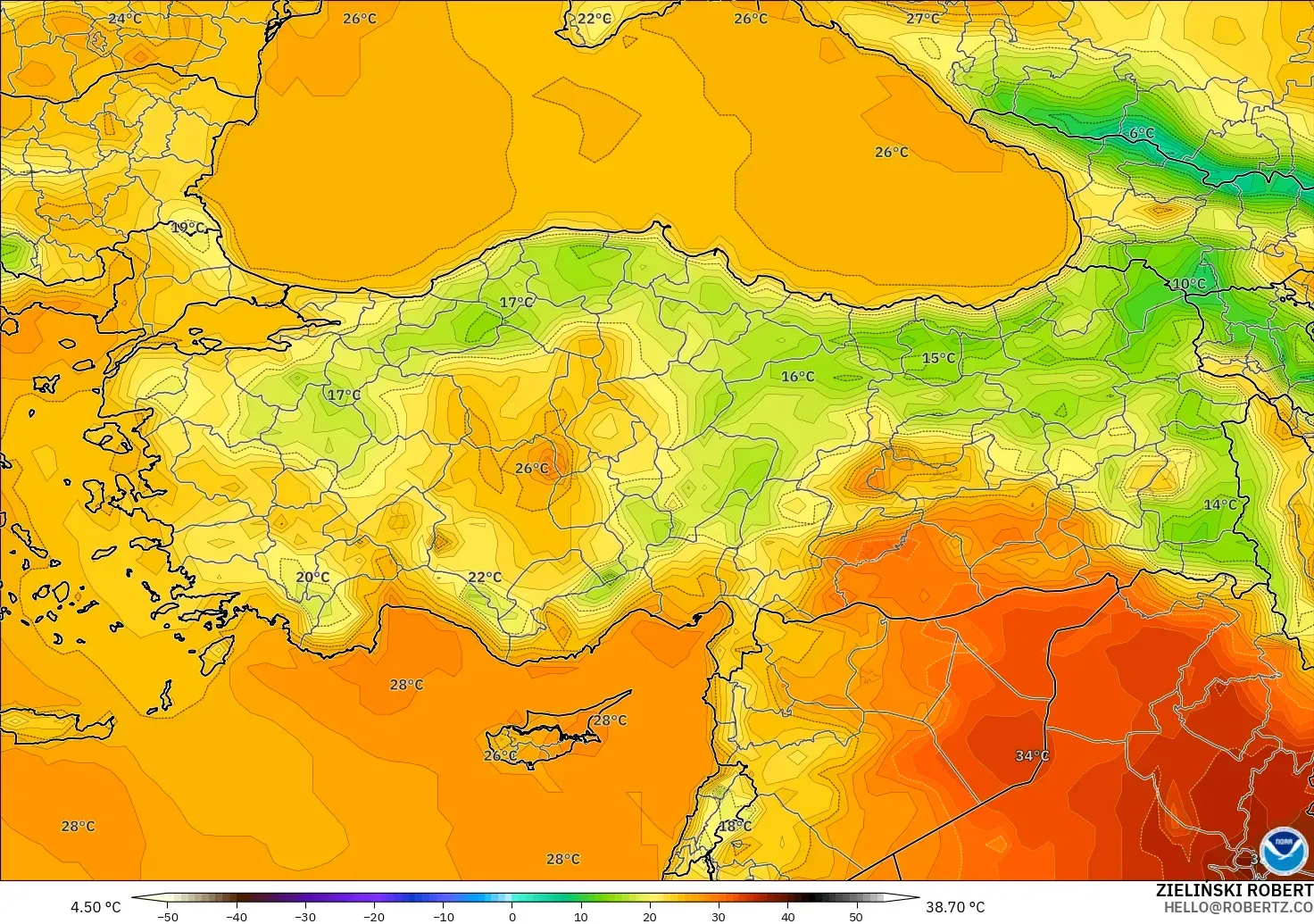 GFS model - Turki, Suhu 2 m