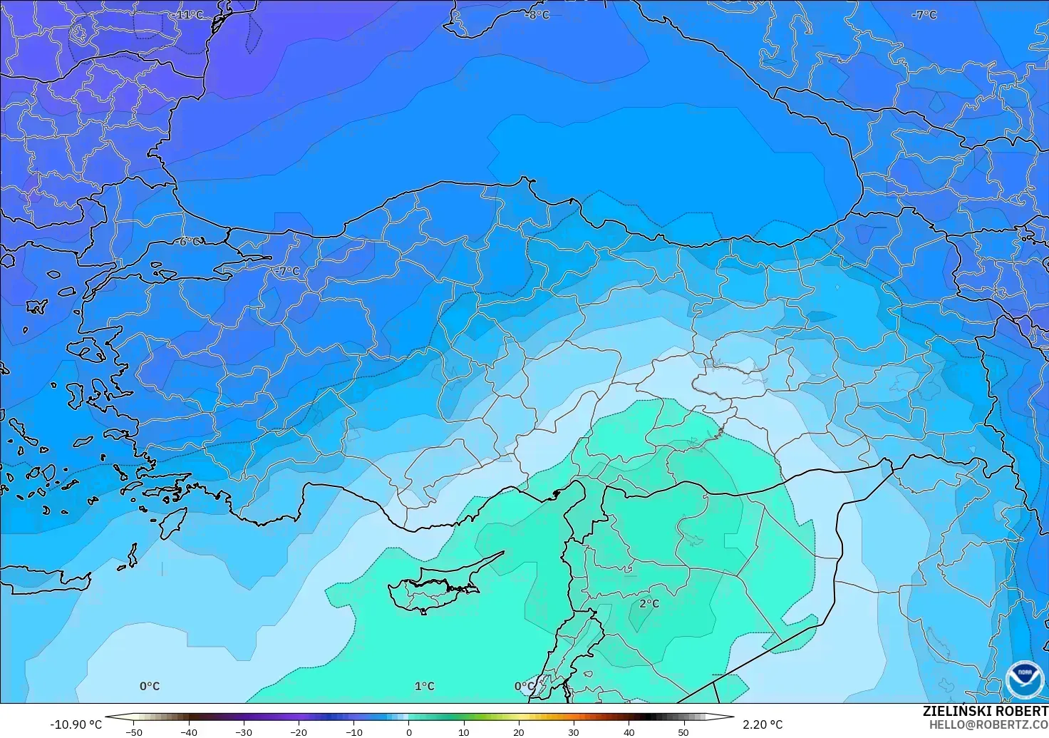 GFS model - Turki, Suhu 500 hPa