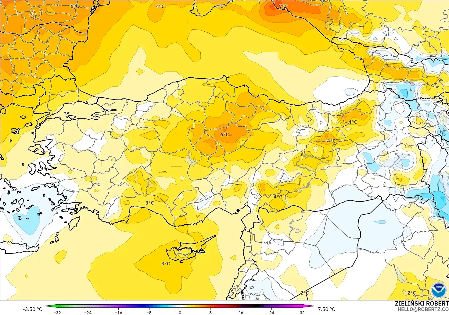 GFS model - Turki, Anomali Suhu 850 hPa