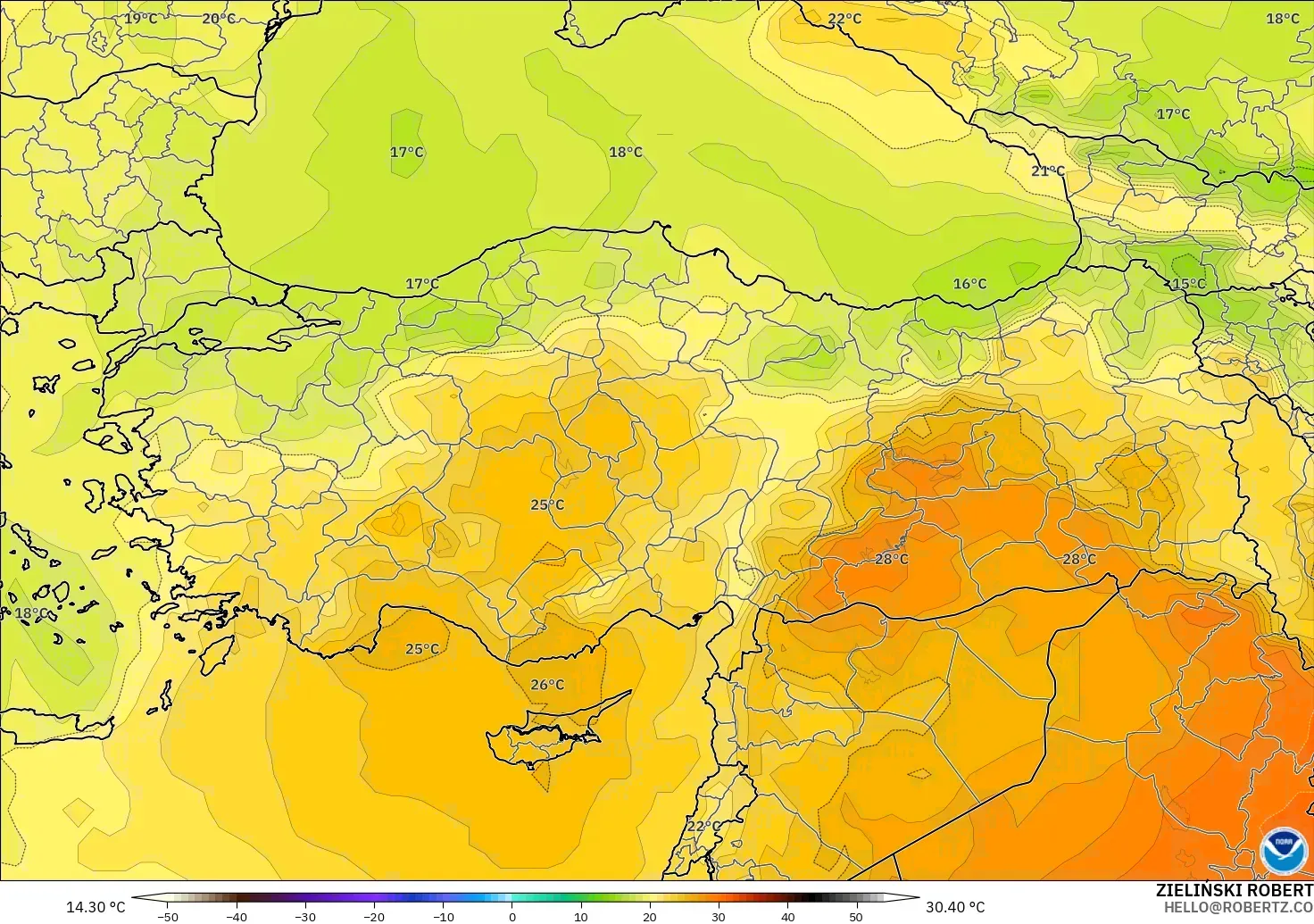 GFS model - Turki, Suhu 850 hPa