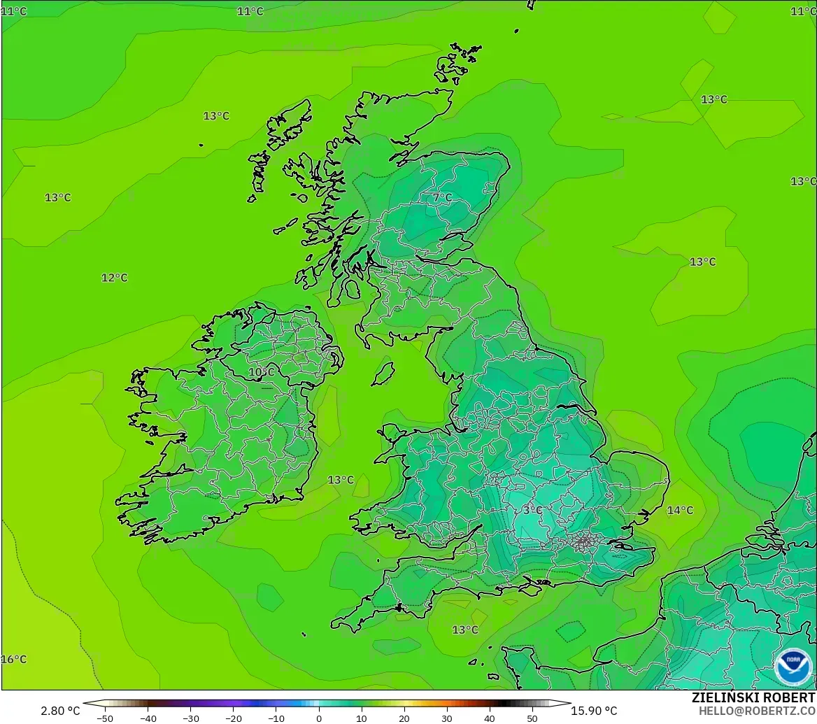 GFS model - Britania Raya, Titik Embun 2 m