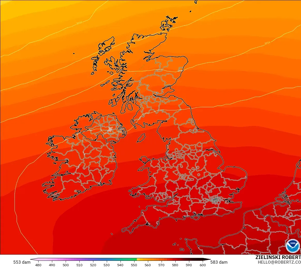 GFS model - Britania Raya, Ketinggian geopotensial pada 500 hPa