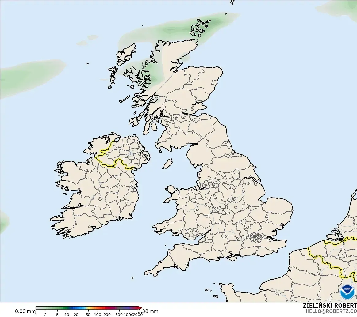 GFS model - Britania Raya, Akumulasi Curah Hujan
