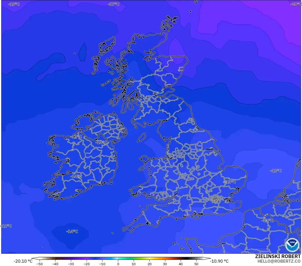 GFS model - Britania Raya, Suhu 500 hPa