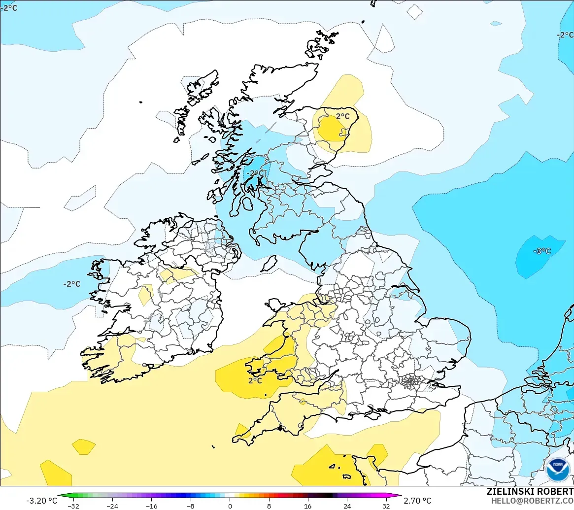 GFS model - Britania Raya, Anomali Suhu 850 hPa