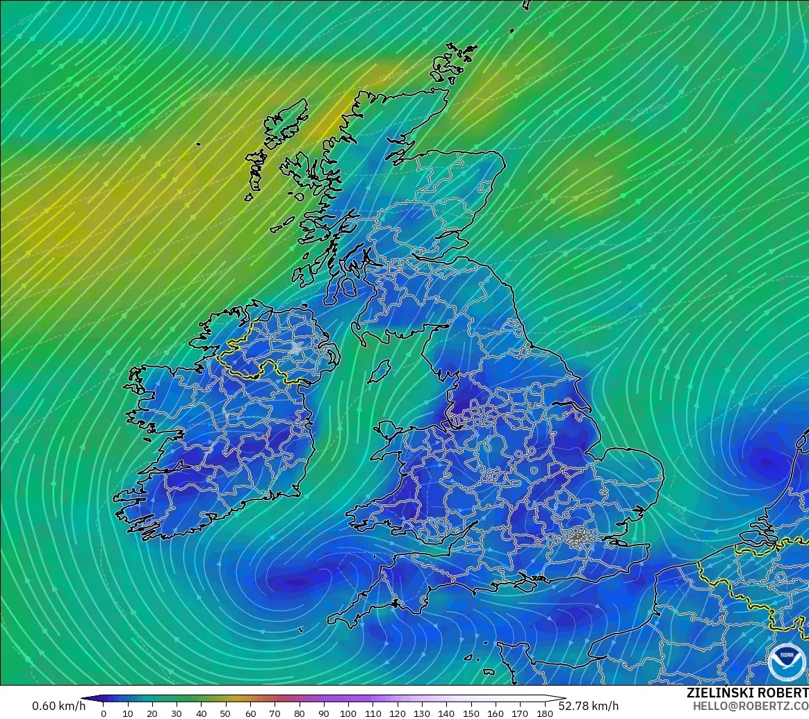 GFS model - Britania Raya, Angin 10 m