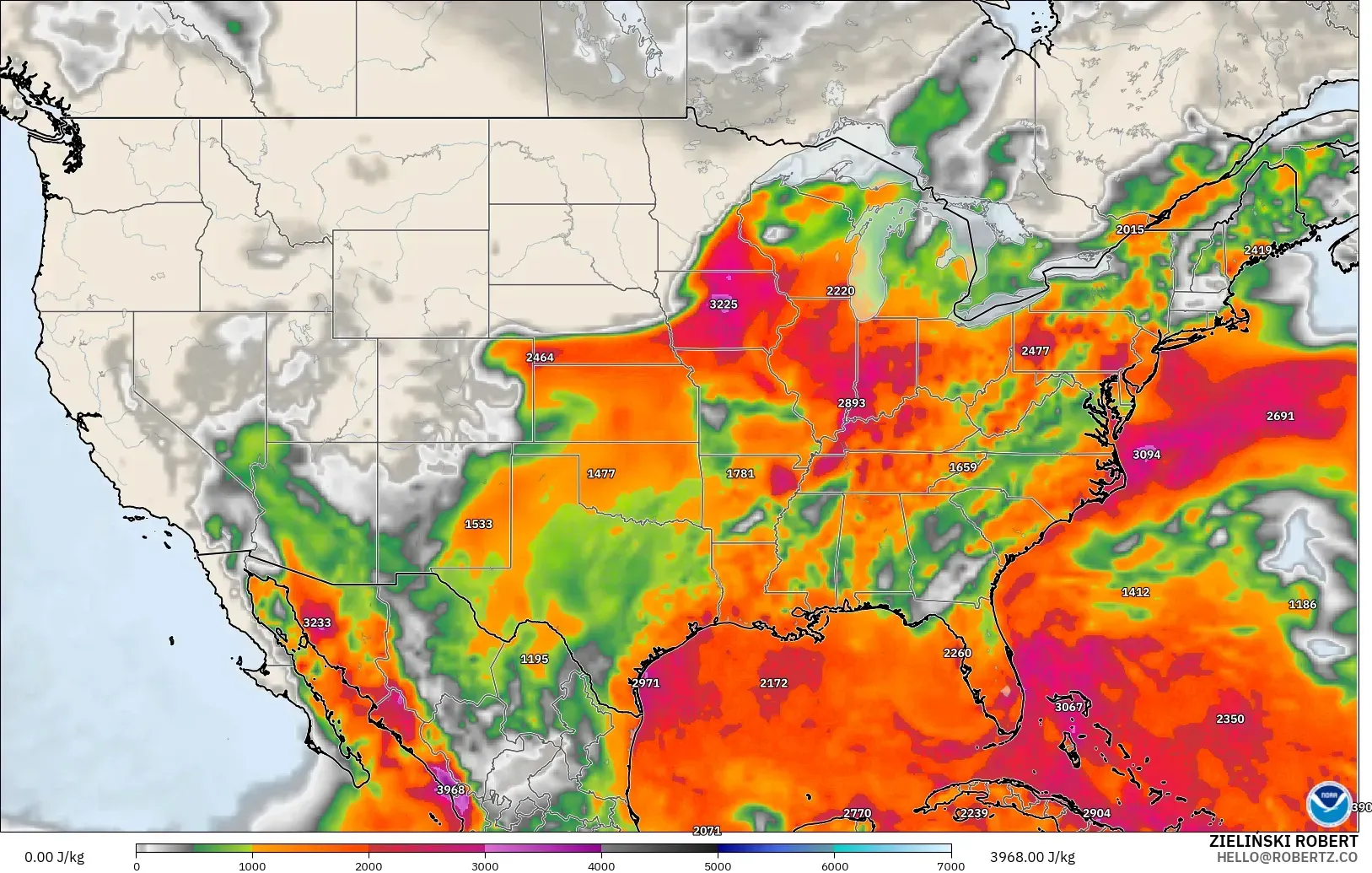 GFS model - Amerika Serikat, CAPE