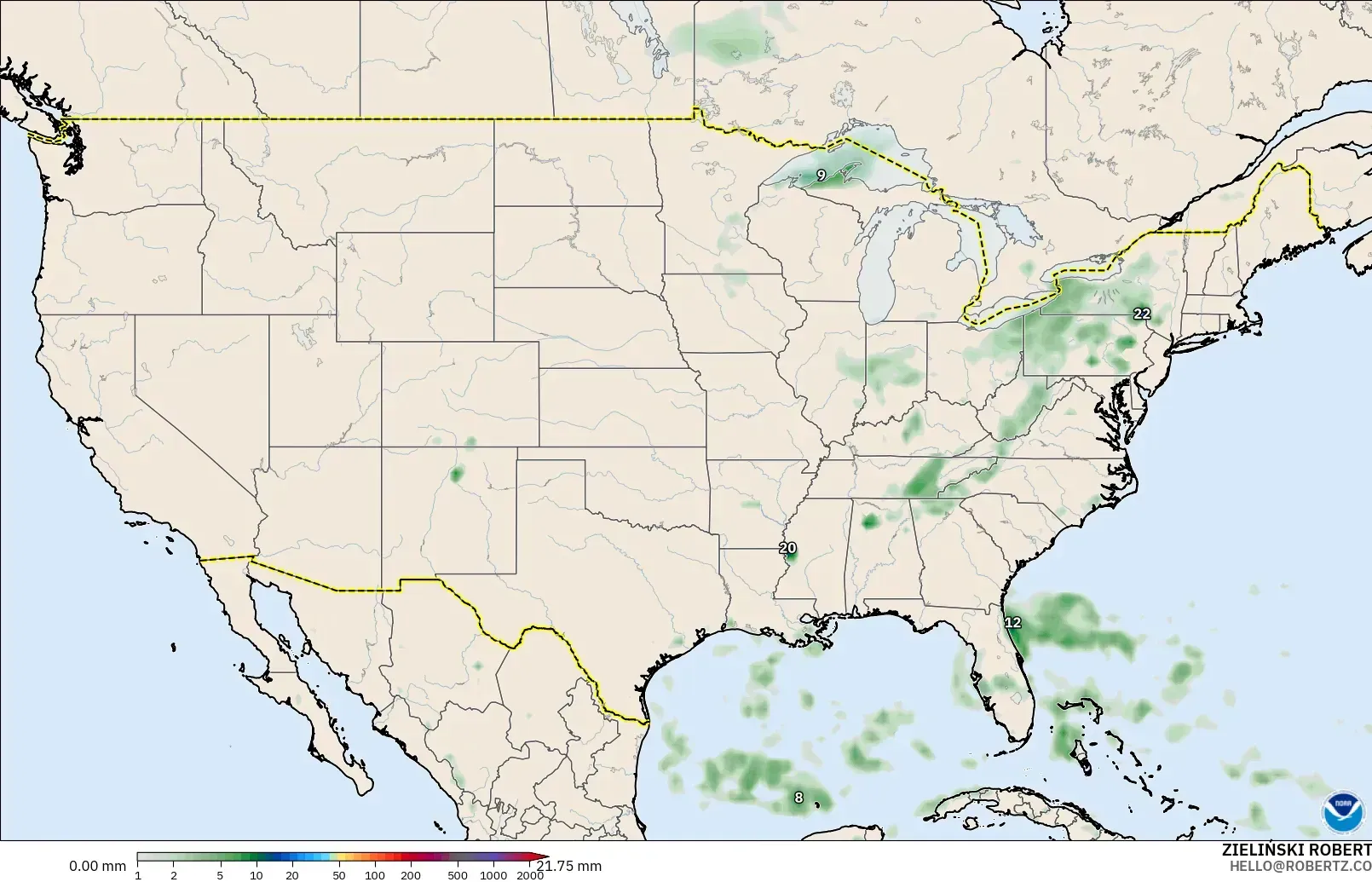 GFS model - Amerika Serikat, Akumulasi Curah Hujan