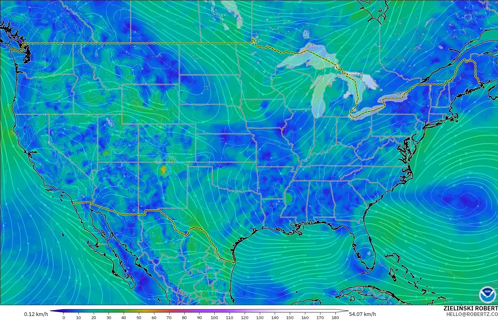 GFS model - Amerika Serikat, Angin 10 m