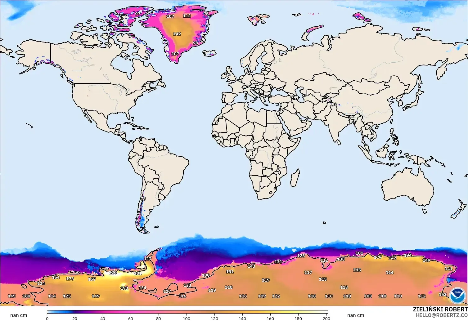 GFS model - Dunia, Kedalaman Salju
