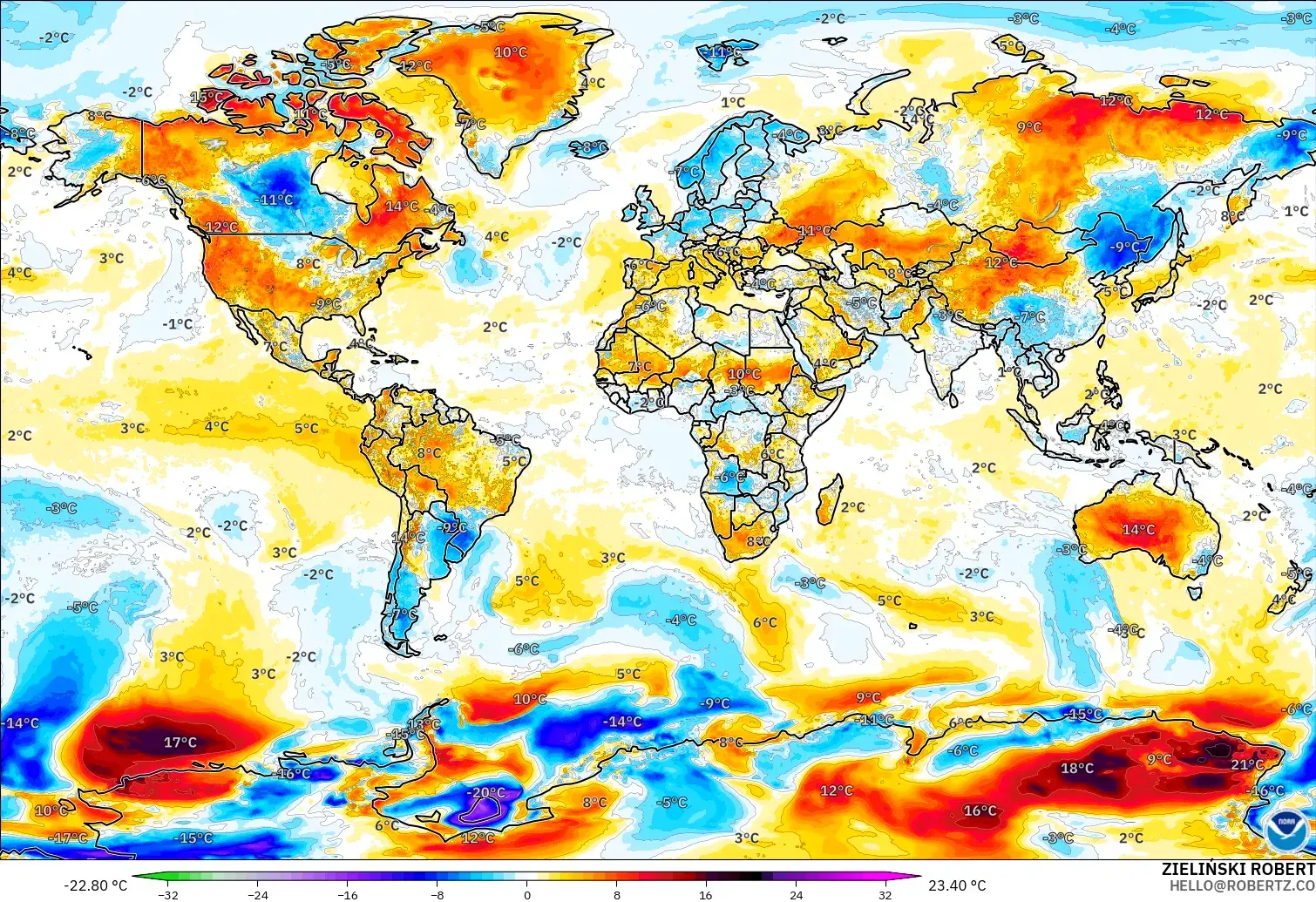GFS model - Dunia, Anomali Suhu 2 m
