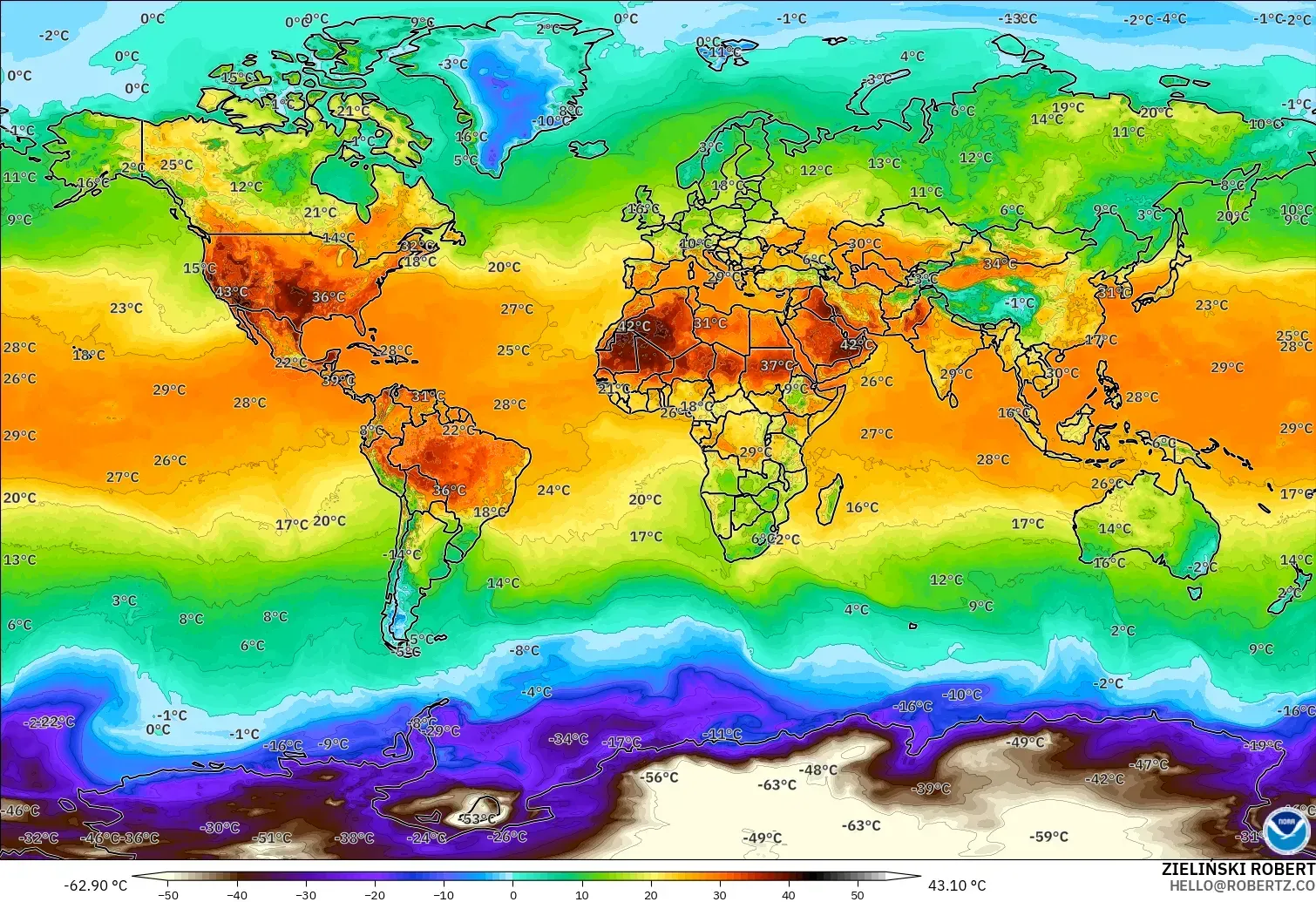 GFS model - Dunia, Suhu 2 m