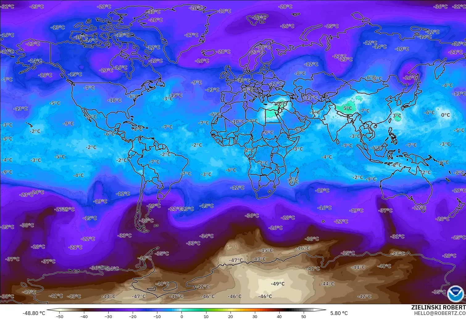 GFS model - Dunia, Suhu 500 hPa