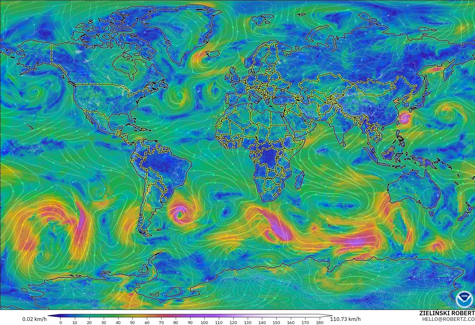 GFS model - Dunia, Angin 10 m
