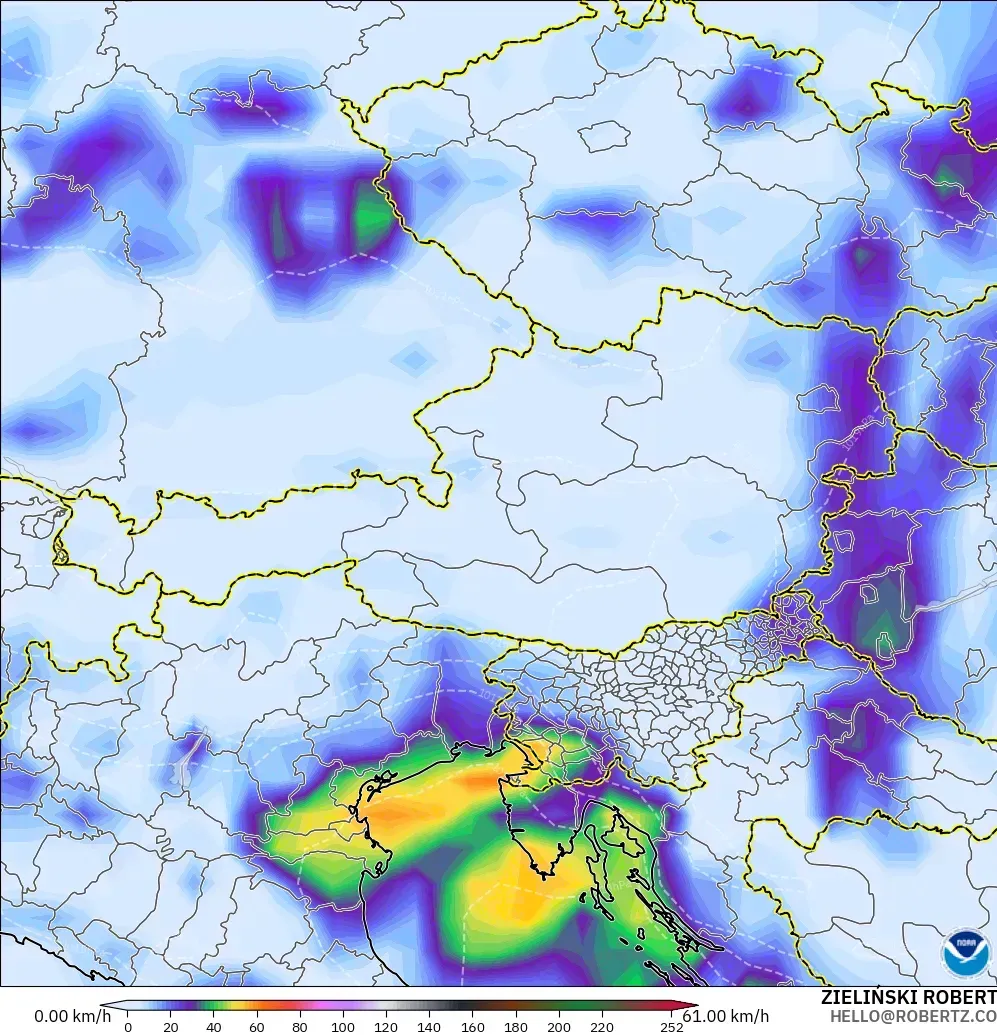 GFS model - Austria, Hembusan Angin